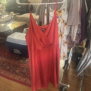 Pink satin dress with v neckline